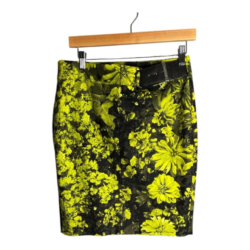 Michael Kors Black Neon Floral Belted Pencil Skirt 6